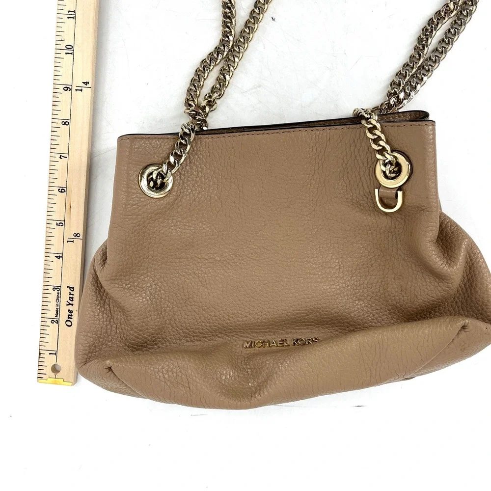 Michael Kors Jet Set Leather Chain‎ Strap Shoulder Bag Taupe Gold Hardware